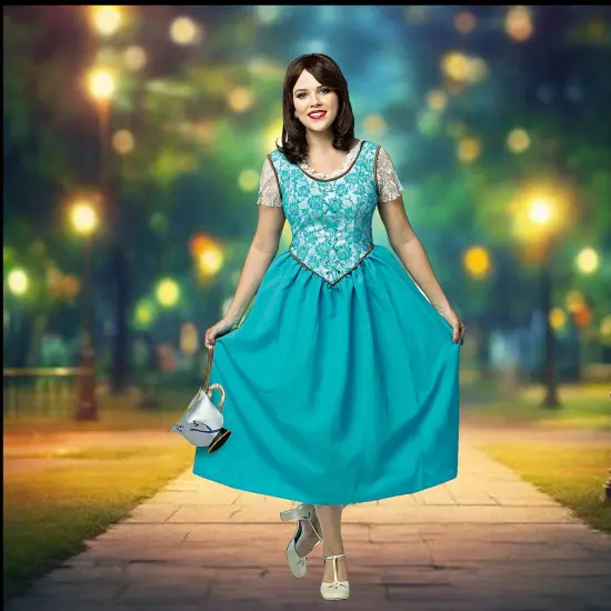 Ouat Belle Adult Halloween Costume With Blue Dress And Teacup Purse {1}