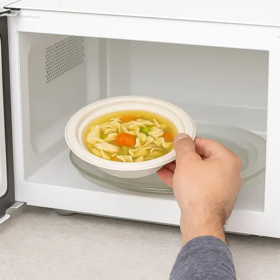 Greener Settings 125-Pack 12 oz Compostable Paper Bowls &ndash; Heavy-Duty Sugarcane Bagasse, Biodegradable, Microwavable, Freezer Safe, Leak-Resistant, Cut-Resistant Eco-Friendly Bowls for Soup, Cereal, and Snacks {6}