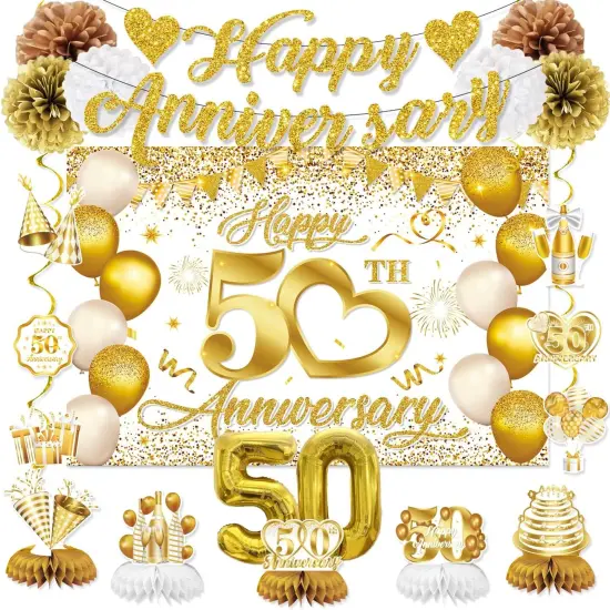 50th Wedding Anniversary Decorations - Happy 50th Anniversary Banner {1}