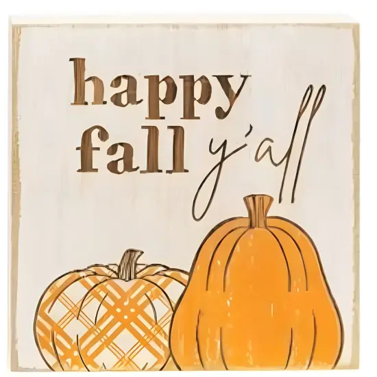 Wooden Fall Decor Blocks with Pumpkin Graphics, Freestanding Seasonal Signs 2 Asstd. {2}