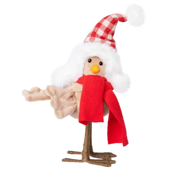 Northlight Right Facing Standing Bird with Scarf and Plaid Hat Christmas Figure - 8.5" Beige {3}