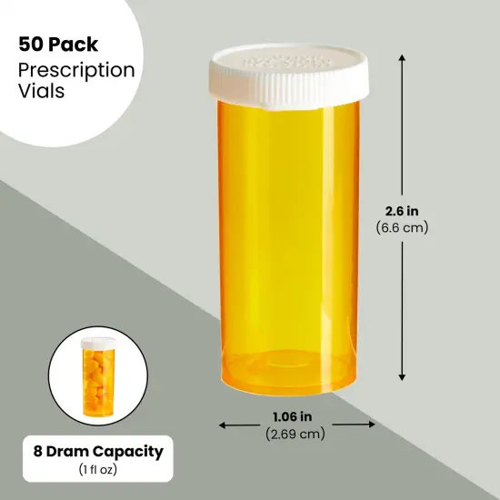 50 Pack Empty Pill Bottles with Caps for Prescription Medication, 8-Dram Plastic Medicine Containers (Orange) {2}