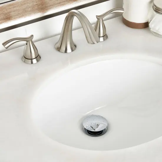 Polished Chrome Vessel Sink Drain Pop Up Stopper with Detachable Basket, 2.6 x 8.5 in Silver {2}