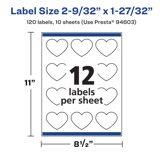 Avery Durable Waterproof Heart Labels with Sure Feed, 2-9/32" x 1-27/32" {5}