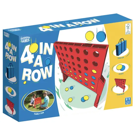 Grasshopper Games: Giant 4-In-A-Row - Classic Connecting Game, Wood Set, Indoor-Outdoor Play, Travel Bag, Party-Table-Backyard Activity, Family Age 3+ {3}