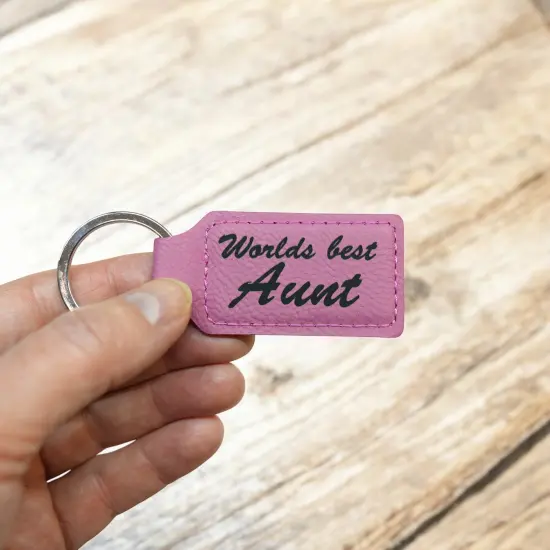 Keychain - Rectangle - Worlds best Aunt - Leather Rawhide/Black {6}