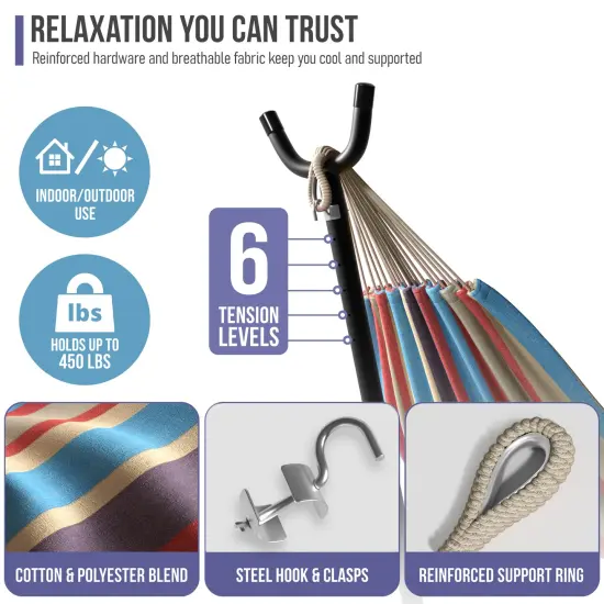 Sorbus Double Hammock With Steel Stand - Portable Carrying Case Mixed stripes {5}