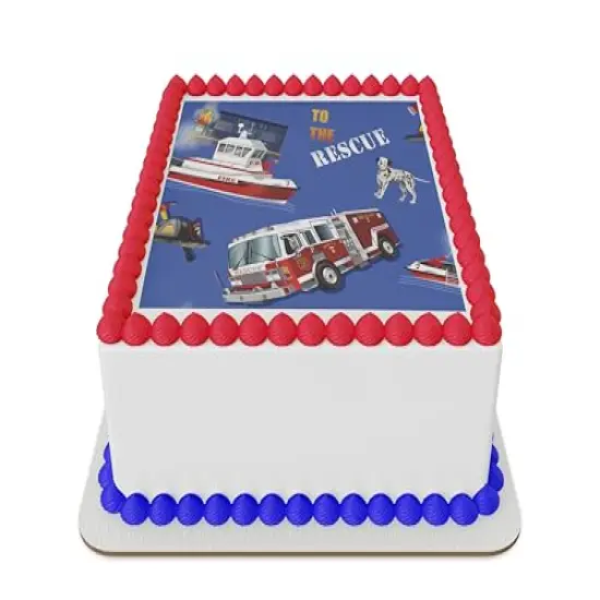 Fire Truck First Responders Eible Icing Sheet cake topper for 1/4 Sheet cake or larger {1}