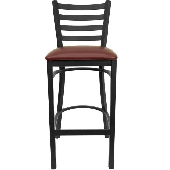 Emma and Oliver 2 Pack Ladder Back Metal Restaurant Barstool BlackVyl/BlackMetal {12}