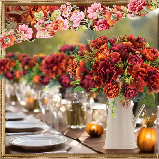 Fall Artificial Flowers Fake Silk Roses Bouquets Realistic Flower {3}