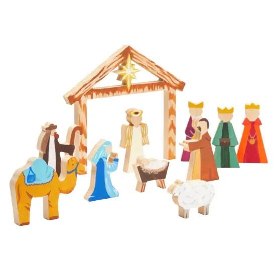 Unfinished Wooden Nativity Scene Set, DIY Christmas Decoration Crafts (11 Pieces) Brown {3}
