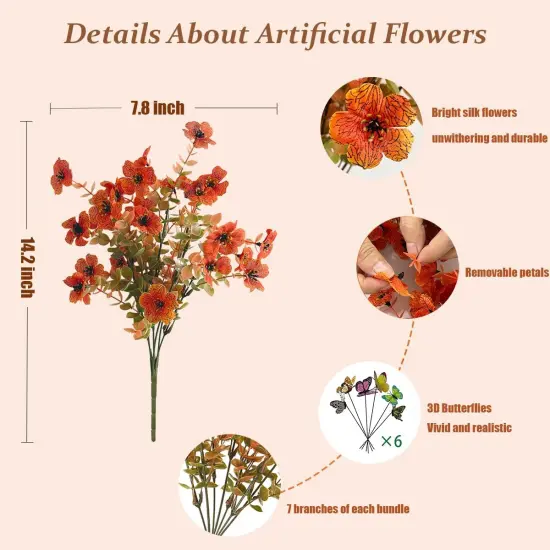 20 Bundles Fall Artificial Mums Flowers (Orange) {2}