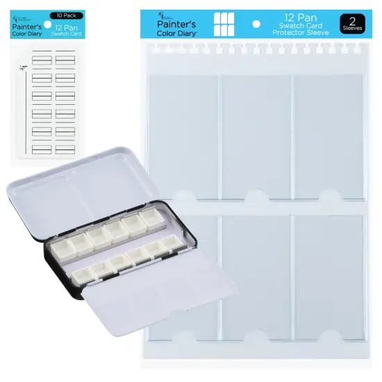 New York Central Watercolor Palette - 12 Empty Half Pans Boxes and Palette with 10 Watercolor Swatch Cards and 2 Swatch Card Sleeves {1}
