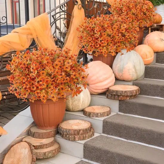 20 Bundles Fall Artificial Mums Flowers (Orange) {3}