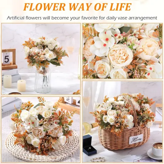 8 Pieces Peonies Artificial Flowers - Champagne {3}