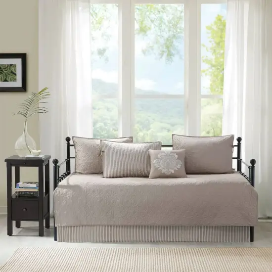 Microfiber 6-Piece Quilted Daybed Cover Set with Pillow Khaki {5}