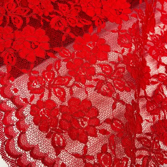 1 Yard Luxurious Corded Bridal Lace Fabric Embroidered on 100% Polyester Net Mesh 49" Width Black {7}