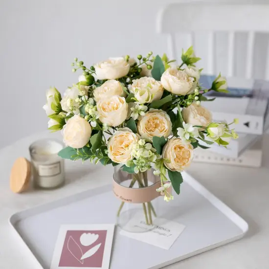 Artificial Flowers Champagne Flowers Silk Peonies Bouquets for Wedding Party Table Centerpieces Floral {3}