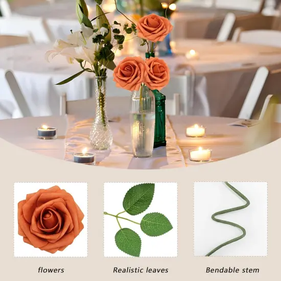 100PCS Artificial Flowers - Burnt Orange Roses {5}