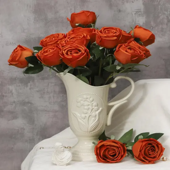 10 Pcs Artificial Silk Rose Flowers with Long Stems(Burnt Orange) {2}