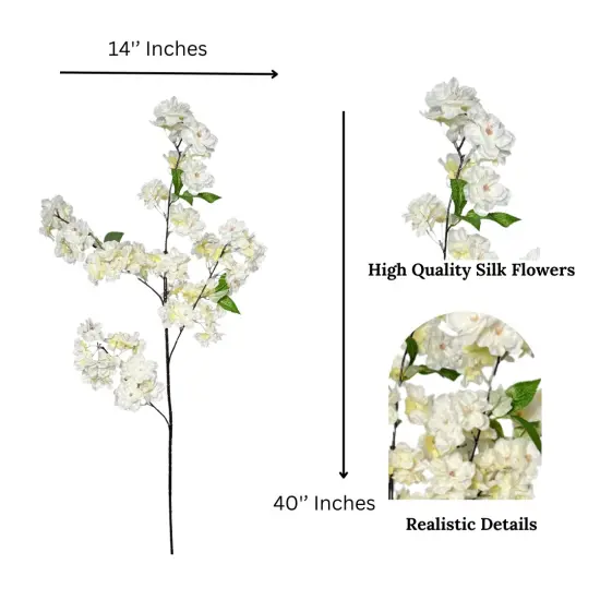 Jade White Cream Silk Cherry Blossom Flower Branches Set of 3 Pack 40'' Inches {4}