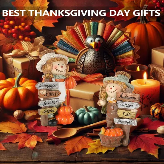 2-Pack Thanksgiving Scarecrow Figurines {3}
