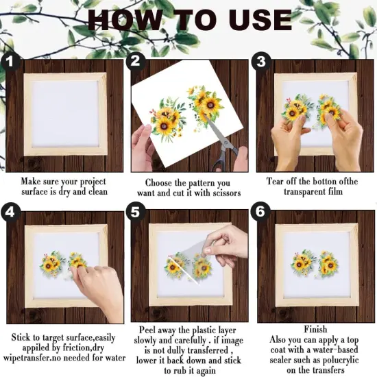3 Sheets Sunflower Rub on Transfer Waterproof Furniture {3}