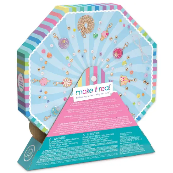 Make It Real: Sweet Spin Carnival Lip Gloss Bracelets - 104pc, DIY Jewelry Craft Kit, Design 5 Charm Chain Bracelets, Strawberry-Scented Gloss, Kid 8+ {3}