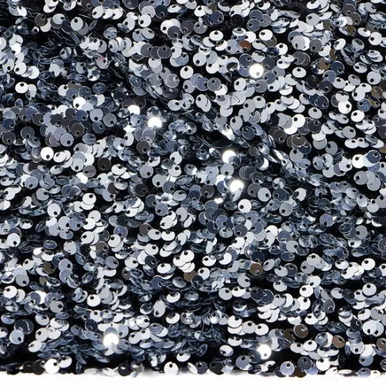 1 Yard Stretch Velvet Sequin Fabric 2 Way Polyester Spandex 36" x 60" Length by Width Black/Silver {1}
