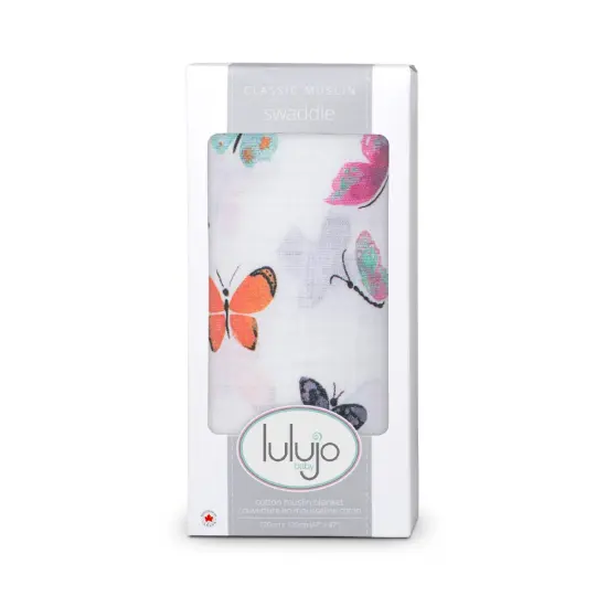 Butterfly Cotton Muslin Baby Swaddle by Lulujo {2}