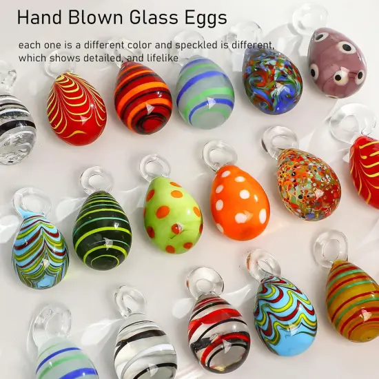 12PCS Blown Glass Easter Eggs Hanging Ornaments for Easter Tree Decorations Home Party DIY Crafts {2}