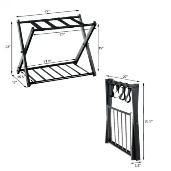 Black Metal Folded Suitcase Luggage Rack with Storage Shelf {4}