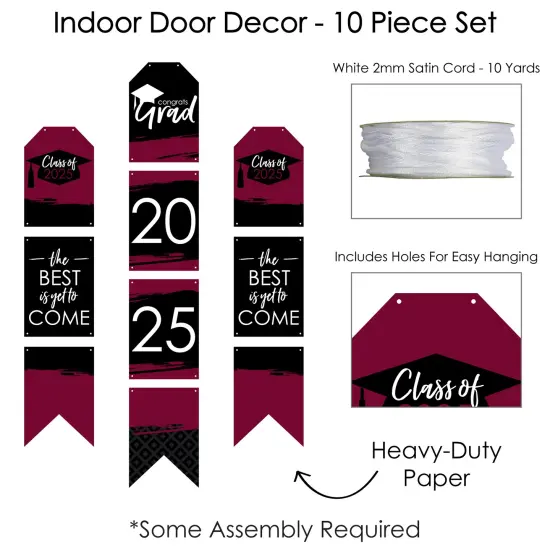 Big Dot of Happiness Maroon Grad - Best is Yet to Come - Hanging Vertical Paper Door Banners - 2025 Burgundy Party Wall Decor Kit - Indoor Door Decor {6}