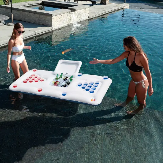 Northlight Floating Swimming Pool Pong Game with Built In Cooler - 76.5" White {6}
