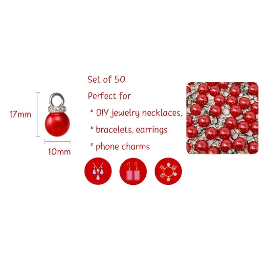 Wrapables Round 10mm Round No Holes Faux Pearls, Imitation Pearls for Jewelry Making (Set of 50), Red {2}