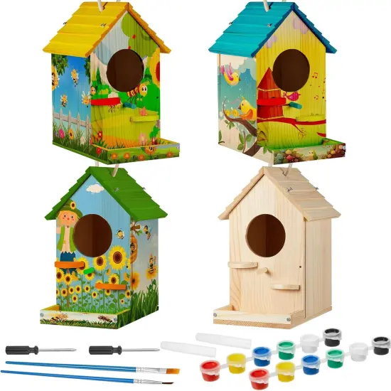 2 Pack Birdhouse Kit DIY Wooden Bird House with Paint and Paintbrushes {1}