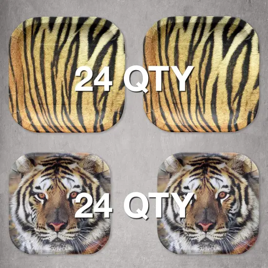 Tiger Theme Party Pack for 24 Guests! Photo-Realistic Tiger Supplies for a Roaring Good Birthday, Football, or any Big Cat Event! Includes 24 Dinner Plates & 24 Side Plates {2}