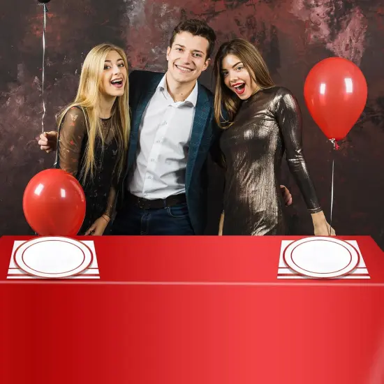 Red Party Supplies,Red Disposable Tableware Includes 24 Plates,24 Napkins and 1 Tablecloth {4}