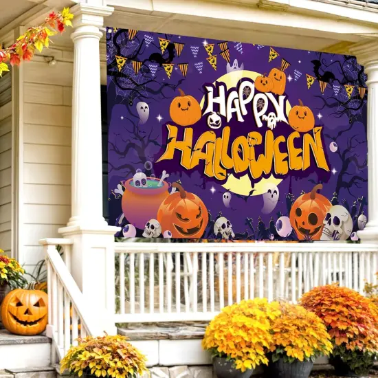 Happy Halloween Backdrop - 72x44 Inch (Purple) {4}