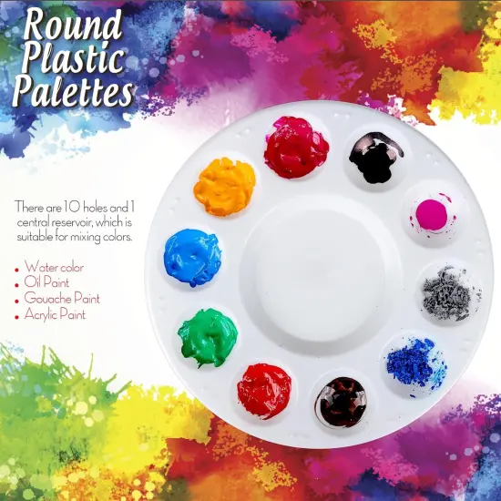 Round Paint Tray Palettes and Paint Brushes Set, Paintbrushes, 3 PCS Plastic Paint Palettes Pallets, 10 PCS Acrylic Paint Brushes, Nylon Hair Painting Brushes, for Acrylic Oil Watercolor {3}