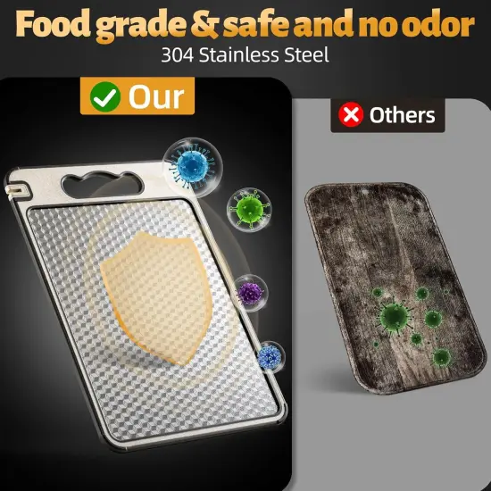 Stainless Steel Cutting Board for Kitchen, Non Toxic Large Chopping Board Double Sided Non-slip Scratch-resistant Mesh Design with Juice Groove Food-Grade Wheat Straw PP 15&times;10 In Easy to Clean {5}