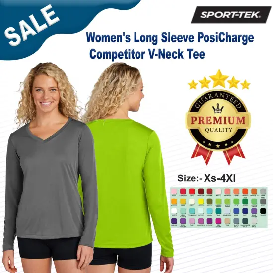 Sport-Tek&reg; Women's Long Sleeve PosiCharge Competitor V-Neck Tee Hot coral {2}