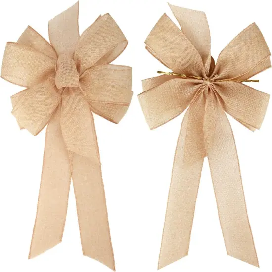 1 Pcs 10 x 20 Inch Big Bow Burlap Ribbon with Natural Jute Rustic Wreath Ribbons and Bow Use Wrapping, Party Decoration (Linen) {3}