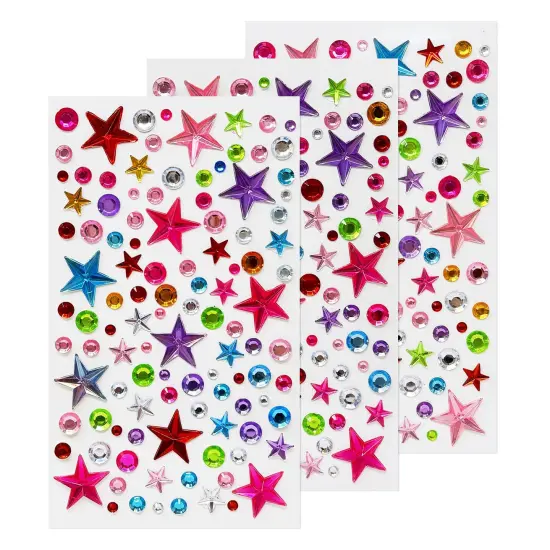 Wrapables 327pcs Acrylic Self Adhesive Crystal Rhinestone Gem Stickers, DIY, Arts & Crafts Supplies (3 sheets), Stars {1}