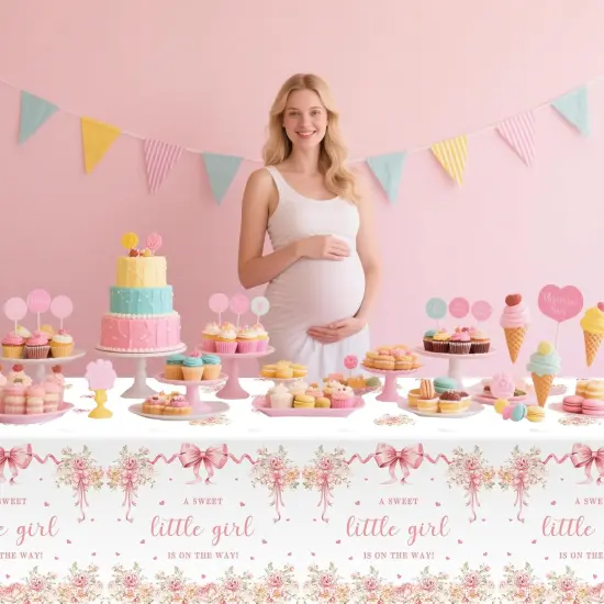 3 Pcs Pink Bow Baby Shower Table Cloth {4}