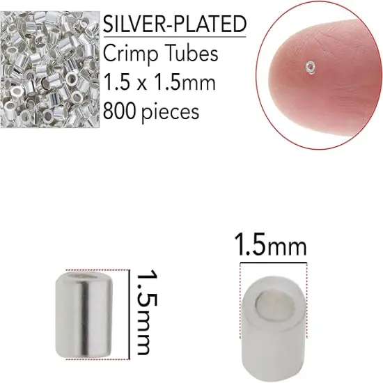The Beadsmith Tube Crimp Beads, Gold Color, Uniform Cylindrical Shape, No Sharp Edges, Designed to Secure the Ends of Jewelry Stringing Wires and Cables Slvr 1.5x1.5mm800pcs {3}