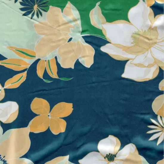 1 Yard Satin Floral Print Fabric, 57/58&Prime; Wide 100% Polyester TEAL GREEN {1}