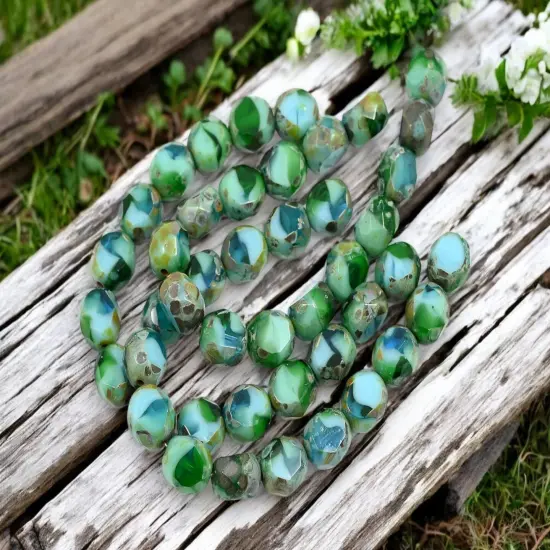 *15* 8mm Blended Turquoise Picasso 2 Cut Faceted Round Beads {2}