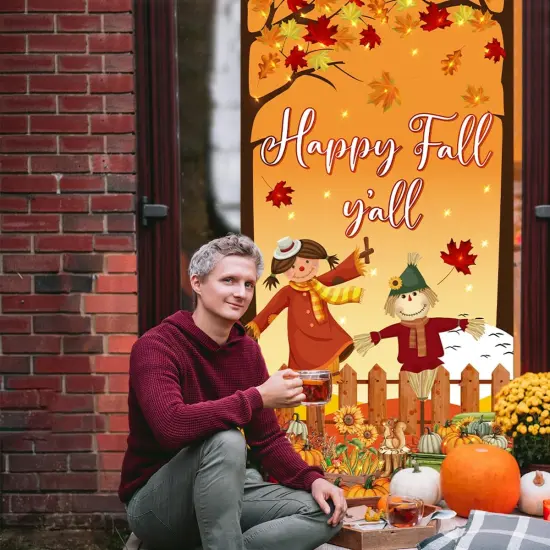 Scarecrow Fall Leaves Banner Decor - Door Cover {2}