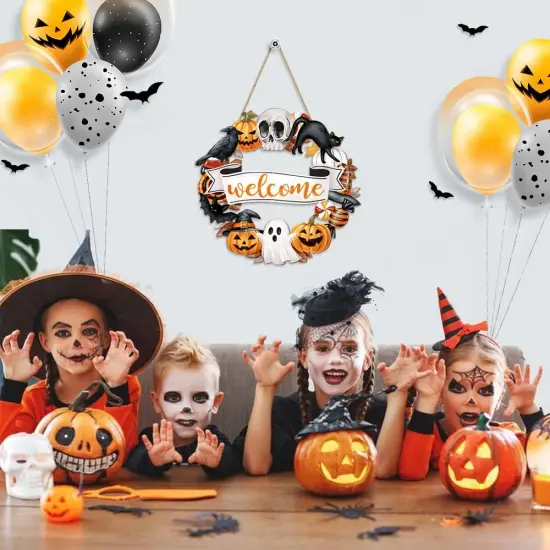 Halloween Wood Wreath Ghost Black Cat Pumpkin Skull {4}